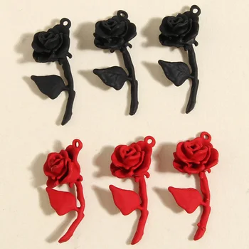  5vnt 32x13mm Emalio 3D Raudonų Rožių Kerai Gėlių Pakabukas Tinka Kaklo ir Auskarai 