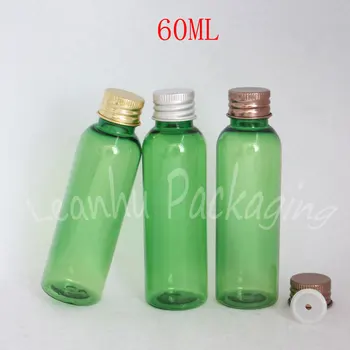  60ML Žalia Apvalios Plastikinio Butelio Aliuminio Dangtelis , 60CC Tuščias Kosmetikos Konteinerių , Losjonas / Tonerio Mėginio Sub-išpilstymo į butelius ( 50 VNT/Lot )