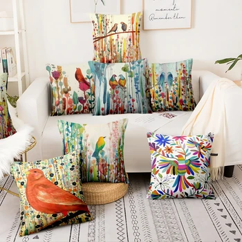  Akvarelė Paukščių Spausdinti Pagalvėlė Dekoratyvinės Pagalvės Amerikos Meno Užvalkalas Almofadas Decorativas Para Sofa-45*45cm