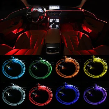  Aplinkos Lempos App Kontrolės RGB Auto Dekoratyvinės Šviesos Optinio Pluošto Atmosfera Lempos Nuotolinio Valdymo Automobilio Salono Šviesa 6 Metrų