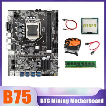  B75 BTC Miner Plokštė 8XUSB+G1620 CPU+4G DDR3 1 600mhz RAM+CPU Aušinimo Ventiliatorius+Switch Kabelis+SATA Kabelis USB Plokštė