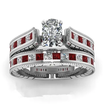  Bižuterijos Pora Red Crystal Žiedai Vyrams, Moterims, Geometrinis Aikštėje Cirkonis Žiedas Nustatyti Meilužio Dovana Sužadėtuvių Vestuvių Juostoje Žiedas