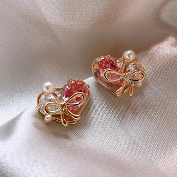  Cirkonis perlas lankas patinka auskarai net raudonas naujas universalus smeigės šviesos prabangūs auskarai moterims