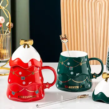  Creative 3D Kalėdų Medžio, Keramikos Puodelis Kavos Puodelį, Home Office Drinkware Pieno, Sulčių, Arbatos Puodelis Su Dangteliu & Šaukštas Kalėdos Naujųjų Metų Dovanos