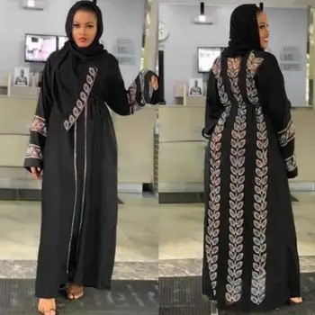  Diamond duobute atidaryta abayas hijibs Dubajaus musulmonų abaja moteris visas ilgis malda kimono islamo cardigan apsiaustai su skara F1874