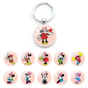  Disney paketų prižiūrėtojų raktinę Minnie Maišelį Key Chain Gifte Vaikų Mergaičių Pakabukas Stiklo Kupolas Cabochon Keychains Kūrybingi Papuošalai MIK327-25