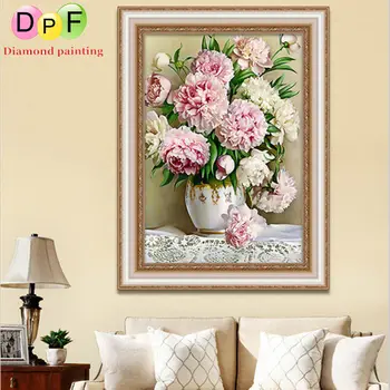  DPF 5D Pilna Deimantų, Siuvinėjimo Pink Gėlių vazą Apvalus Deimantas Tapybos Kryželiu Rinkiniai Diamond Mozaikos Namų Dekoravimui nuotrauką