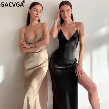  GACVGA Spageti Dirželis Vasaros Maxi Suknelės Moterims 2021 Backless Tvarstis Sexy Juoda Šalis Clubwear Vestidos De Mujer Atsitiktinis