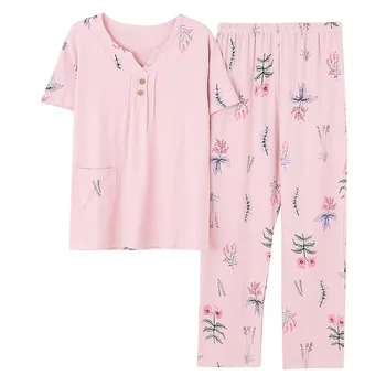  Gėlių trumpas rankovės vasaros pižamos moterims, visiškai grynos medvilnės sleepwear moterų atsitiktinis rožinė pižama rinkiniai moterims homewear Naujų Pardavimo