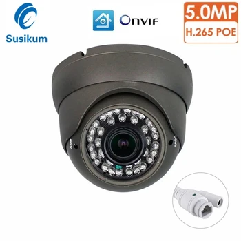  H. 265 IP VAIZDO Kamera 5MP XMEye APP 2.8-12mm Lęšis Rankinis Zoom Motion Detect Vandalproof Dome Stebėjimo Kamera su POE Patalpų
