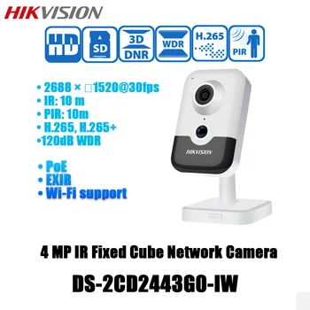  Hikvision 4MP Wifi Kamera DS-2CD2443G0-IW POE H. 265 EXIR IR10m 120dB WDR Fiksuotojo Cube Network Camera Originalo anglų kalba