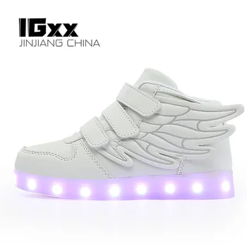  IGxx Aukšto Viršų LED Šviesos Iki Batai Vaikams Angelas Sparnų USB Įkrovimo Žėrintis Batai LED Vaikas Šviesos LED Sportbačiai Berniukai, Balta
