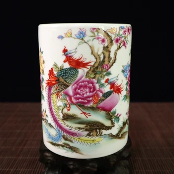  Išskirtinį Kinijos Klasikinės Kolekcines, Spalvinga Phoenixs ir Gėlės Porceliano Rašiklio Laikiklis/Šepetys Puodo