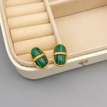  Japonijos korėjiečių paprasta INS išskirtinį žalia akmuo auskarai dizaineris elegantiška panele ovalo formos klasikinis stud papuošalai