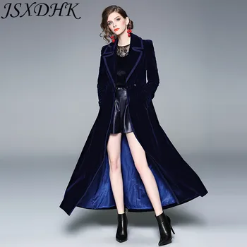  JSXDHK Aukštos Kokybės Rudens Žiemos Moterys Šiltas Velvet Blue Outwerwear 2022 kilimo ir tūpimo Tako Dizaineris Pasukite Žemyn Apykaklės XL -Ilgos Tranšėjos Paltai