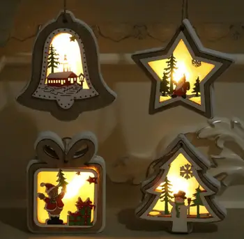  Kalėdų Apšviesta Medinis Pakabukas Kalėdų Eglutė Bell Dovana Star Dizainas Kabo Pakabukas Linksmų Kalėdų Medžio Kabo Ornamentu SN1578