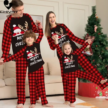  Kalėdų Pižamos Šeimos Atitikimo Komplektus Tėvas, Motina & Vaikams Baby Kalėdos Sleepwear naktiniai drabužiai Mamytė ir Man Pižama Nustatyti Drabužių