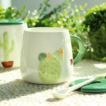  kalėdų puodelis Šiaurės Europos Stiliaus Kaktusas Kūrybinės Keramikos Puodelis su Šaukštu Kavos Puodeliai Gražių Vandens, Puodelis Pieno Pusryčiai Taurė