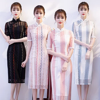  Kasdien cheongsam moterų ципао mažų šviežių pokylių cheongsam vestidos Kinų suknelė mergina retro mados nėriniai vidutinio ilgio cheongsam