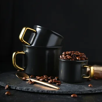  Keramikos ženklas paprastas kavos puodelio parduotuvė aukso rankena matinis italijos Mocha Kavos Puodelis