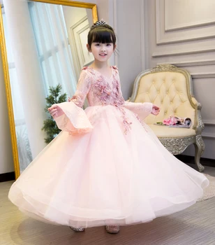  KICCOLY Naujas Elegantiškas Mergina, Rožinės spalvos Blyksnius Rankovėmis Suknelė Vaikų Pirmosios Komunijos Suknelė Baby Girl Oficialią Vestuvių Suknelė Gėlių Mergaitės Suknelė