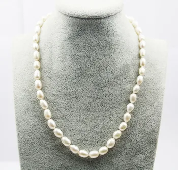  Klasikinių Natūralių Gėlavandenių Perlų Vėrinį 8-9mm Ryžių Formos Moterys Perlų Karoliai Rankų darbo Geros Kokybės