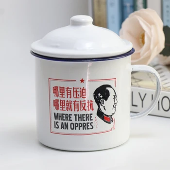  komunizmas emalio balta vandens puodelis puodelis kinija vintage stiliaus Kėdė Mao spausdinti kavos puodelio