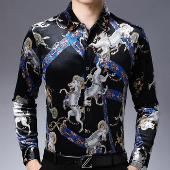  Kūrybos gyvūnų modelio spausdinimo mados atsitiktinis ilgomis rankovėmis marškinėliai, Rudenį-Naujos kokybės aksomo, minkštas sklandžiai prabangių vyrų marškinėliai, M-XXXL