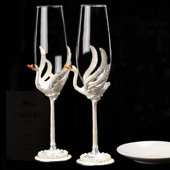  Kūrybos krištolo, Šampano Taurės porą tiktų šeimai šviesos prabanga pora didelės pėdos raudonojo vyno taurės, vestuvių dovanų dėžutėje