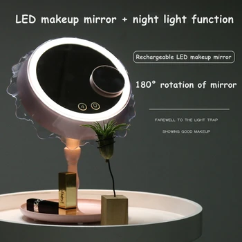  LED Makiažo Veidrodėliai Stalo Lempa Įkraunamas Nakties Šviesos Pritemdomi Užpildyti Šviesos Veidrodis 3X Didinamąjį Makiažo Veidrodėliai USB Makiažo Veidrodėliai