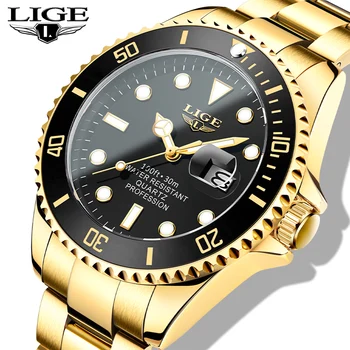  LIGE Naujas Mados Prabangių Aukso laikrodis Vyrams 2022 Naujos Karinės Sporto Kvarcinis Laikrodis Atsitiktinis Laikrodis Nerūdijančio Plieno Wateproof Laikrodžiai