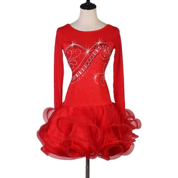  lotynų standarto suknelė moterims sambos Prabangus Diamond salsa tango, rumba ilgomis rankovėmis trumpą sportinių šokių konkursas suknelės