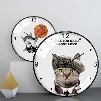  Mielas animacinių filmų džentelmenas katė pet shop sieninis laikrodis Juokinga krepšinio katė gyvūnų išjungti sieninis laikrodis