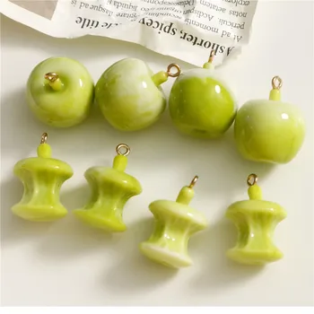 Min užsakymo 20pcs/daug žalios spalvos spausdinti animaciją obuoliai formos dervos rutuliukai, kurių lydinio pakaba 