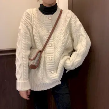  Moterų Megztinis Rudenį, Žiemą 2022 korėjos Versija Wist Sunkiosios Pramonės Prarasti Laukinių Mezgimo Single-breasted Studentų Megztinis Švarkas