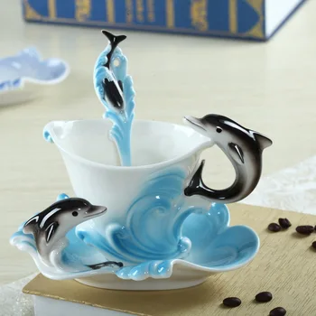  Naujas mados Japonijos ir korėjos asmenybės emalio delfinų kūrybos kavos puodelį, elegantiškas keramikinis puodelis