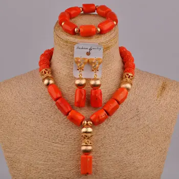  Nigerija Vestuvių Papuošalai Vestuvių Suknelė Aksesuarai, Oranžinė Natūralių Koralų Karoliukų Karoliai Afrikos Nuotaka Vestuvių Papuošalų Rinkinys AU-189