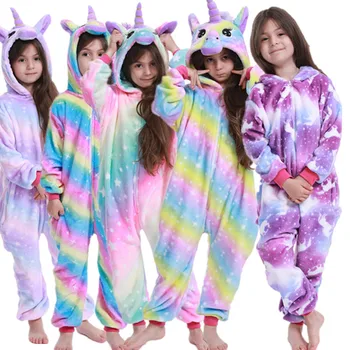  Onesie Vaikai Vienaragis Kigurumi Pižama Žiemos Panda Anime Licorne Pijama Berniukų, Mergaičių Gyvūnų Flanelė Pajama Cosplay Gobtuvu Sleepwear