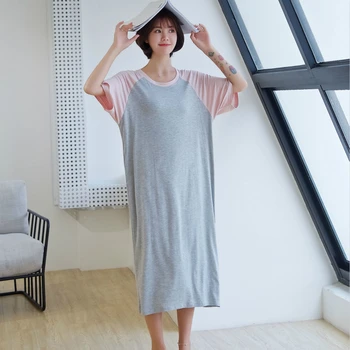  Papildomų Ilgo Miego Suknelė Moterų Apatinis Trikotažas Pižamą Vasaros Korėjos Plonas Modelis Prarasti Sklandžiai Paprasta, Plius Dydis-Trumpomis Rankovėmis Naktiniai Drabužiai