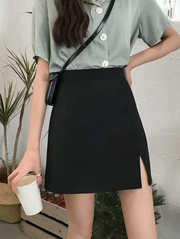  Pavasarį ir vasarą 2021 naujų korėjos versija aukšto juosmens slim juodas trumpas sijonas laukinių padalinta hip-line sijonas