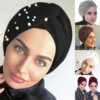  Pavasarį, Rudenį Moterų Skara Elegantiškas Ponios Beanie Skrybėlių Musulmonų Moterys Turbaną Vidinis Hijabs Mados Karoliukų Apdaila Skrybėlę Vienas Dydis