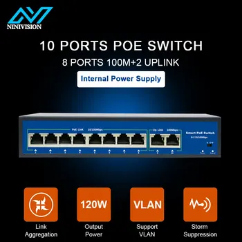  POE switch 52V su 8 100 mbps Prievadų IEEE 802.3 af/per ethernet jungiklis Tinka IP kameros/Wireless AP/POE fotoaparatas