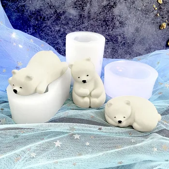  Polar Bear Kūdikiui Silikono Formos Trys Tingus Šiek Tiek Baltasis Lokys Epoksidinės Dervos Apdailos Pelėsių Pyragas Apdaila Reikmenys, Žvakės Pelėsių