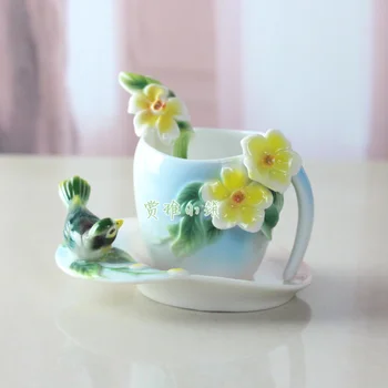  Porceliano emalio Europos stiliaus kavos puodelio warbler puodelis ir lėkštes 120ml skersmens