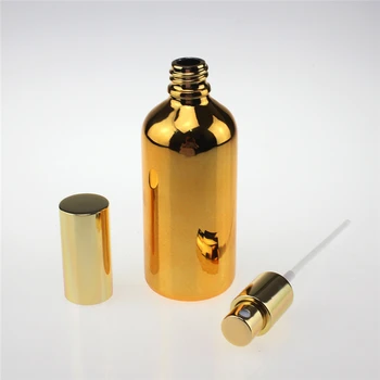  pristatymas į Kataras 200PCS bauda rūkas aukso 100ml stiklo purškimo butelis, 100 ml aukso spalvos stiklo purškimo butelį eteriniai aliejai