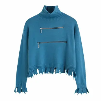  Rudenį megztinis aukštas moterų kaklas trumpas megztinis moterų rudenį ir žiemą, 2021 m. naujo dizaino prasme atsargūs mašina megzti viršų