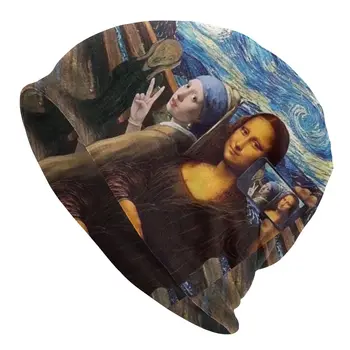  Rėkti Selfie Mona Lisa variklio Dangčio Skrybėlę Hip-Hop Rudens Žiemos Slidinėjimo Skullies Beanies Skrybėlę Vyrų Mezgimo Skrybėlės Šiltas Dvejopo naudojimo Unisex Bžūp