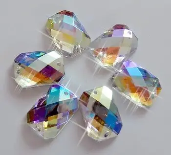  Siūti flatback gem akmenys AB spalvos, stačiakampio formos, 10*kaip 14mm akrilo kristalų apakinti cirkonio 60pcs/daug