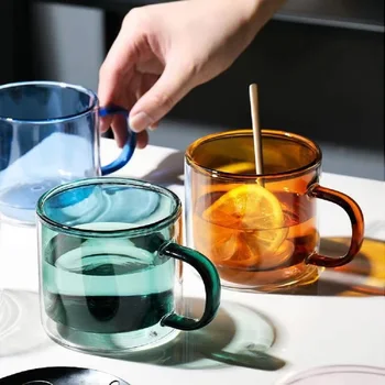  Spalvoto stiklo dvigubo sluoksnio taurės, namų apyvokos stiklo spalvų puodelis, biuro kavos, pieno, sulčių, puodelį, skaidrūs ir spalvingi, šilumos insulati