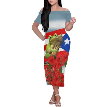  Trumpas Rankovės Kelio Ilgis Suknelės Stora Off Peties Drabužiai, Suknelės Moterims 2022 Havajų Vasaros Raudona Hibiscus Flower Print Suknelė